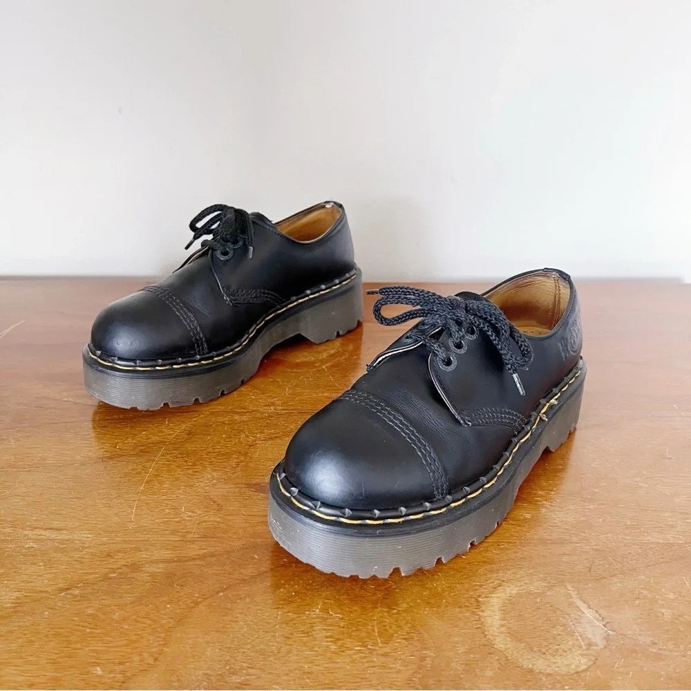 Dr Martens • vintage 8266 black leather platform shoes oxford chunky sole MIE